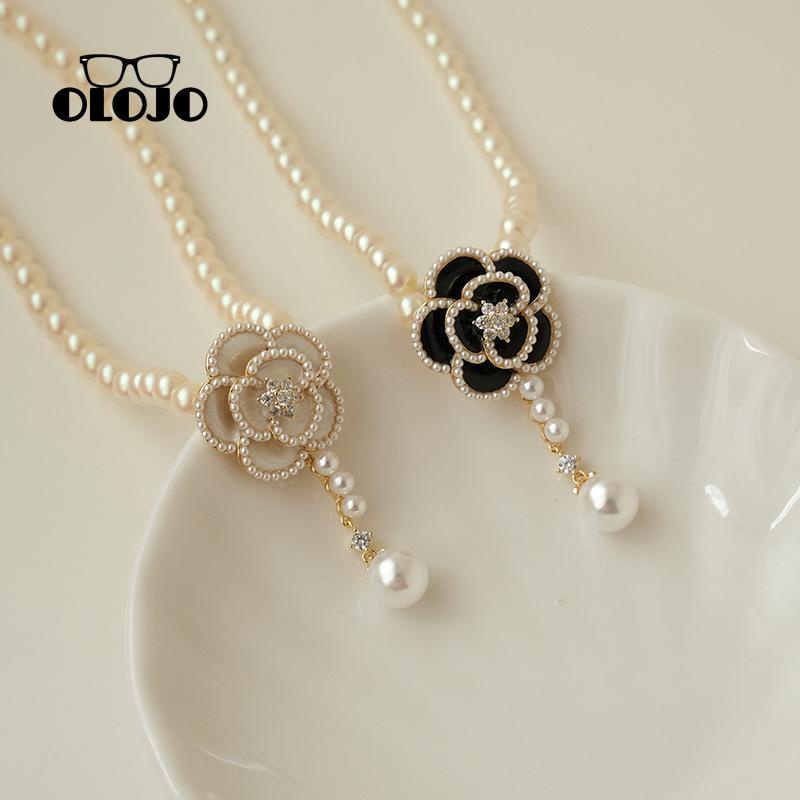 [Olojogrosircamellia Liontin Lucu Mutiara Liontin Kalung Wanita Temperamen Tulang Selangka Kalung