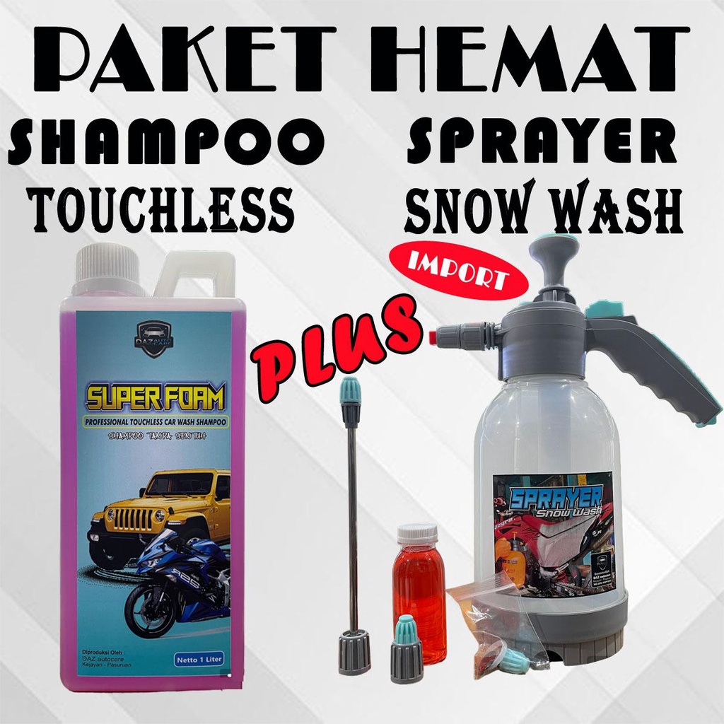 paket hemat snow wash spray import 2in1 botol bening dan shampo touchless 1 liter