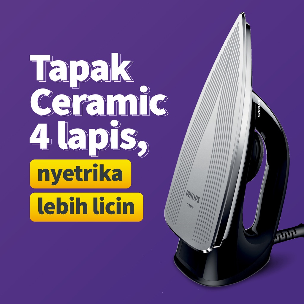 PHILIPS Setrika kering HD1173/80 - Hitam Ceramic