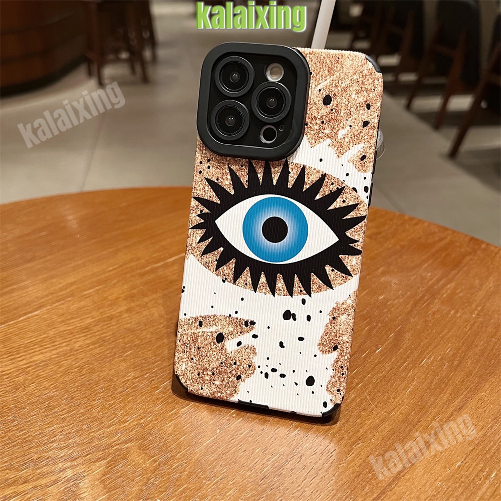 IPHONE Casing Bahan Kulit Mata Biru Untuk Iphone11 12 13 14 Pro Max14 Plus Xs Max X XR 78 Plus Sarung Belakang Lembut