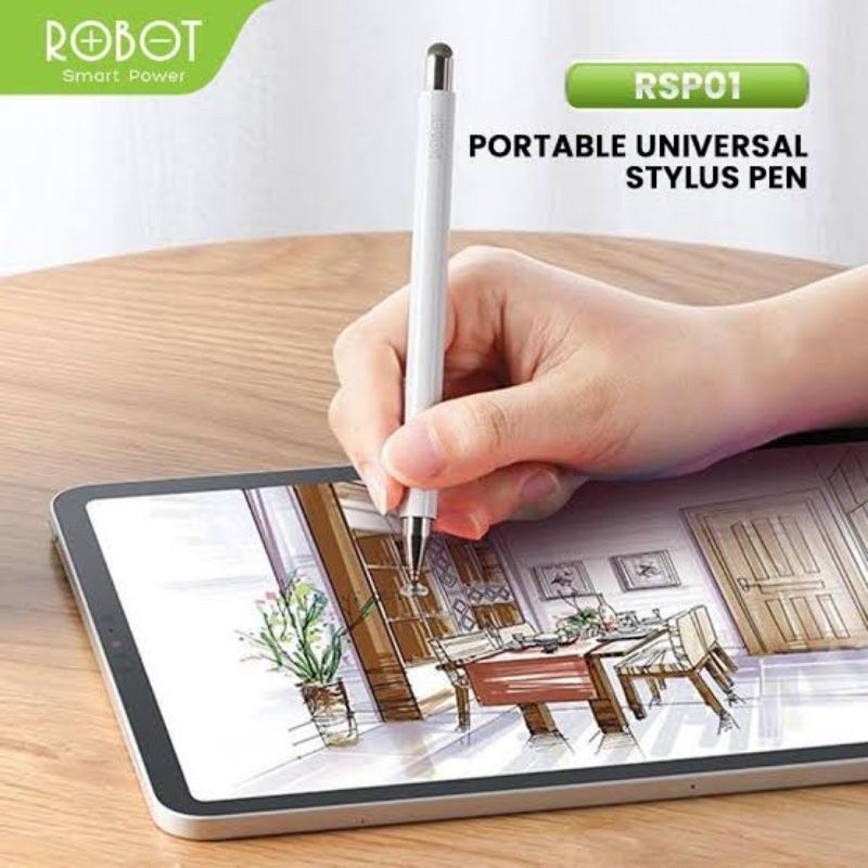 (ROBOT SP-01) Stylus Pen Universal 2 in 1 Capacitive for Mobile and Tablet PC Pen Touchscreen.