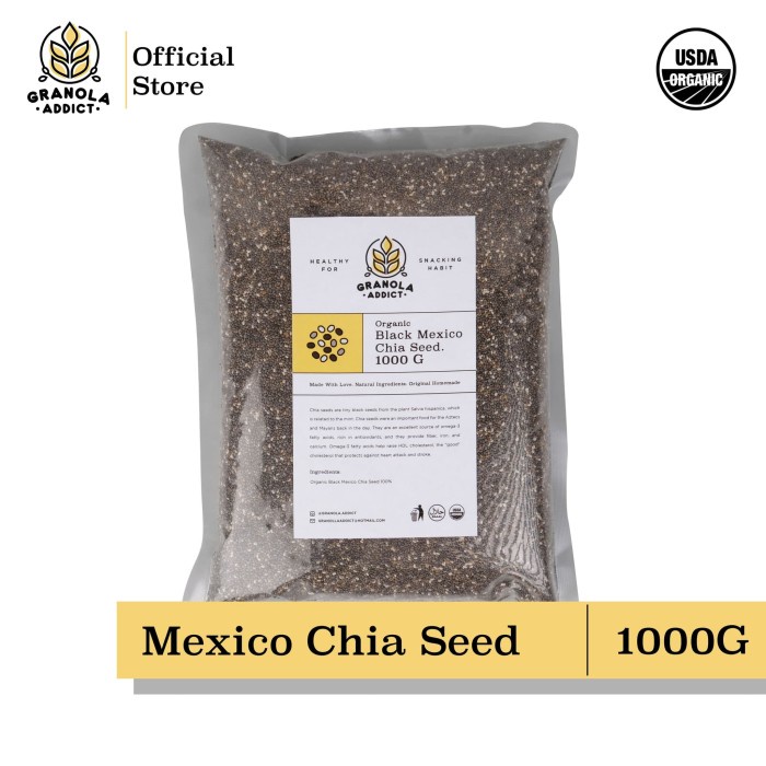 

N.E.W Black Chia Seed Mexico Organic / Organik 1KG - Granola Addict Ingredi