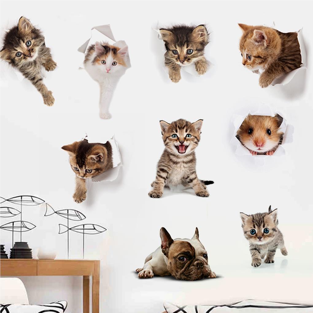Huit 3D Kartun Hewan Toilet Stiker Decals Kucing Lucu PVC Stiker Dinding Kamar Mandi Kulkas Pintu Dekorasi Stiker