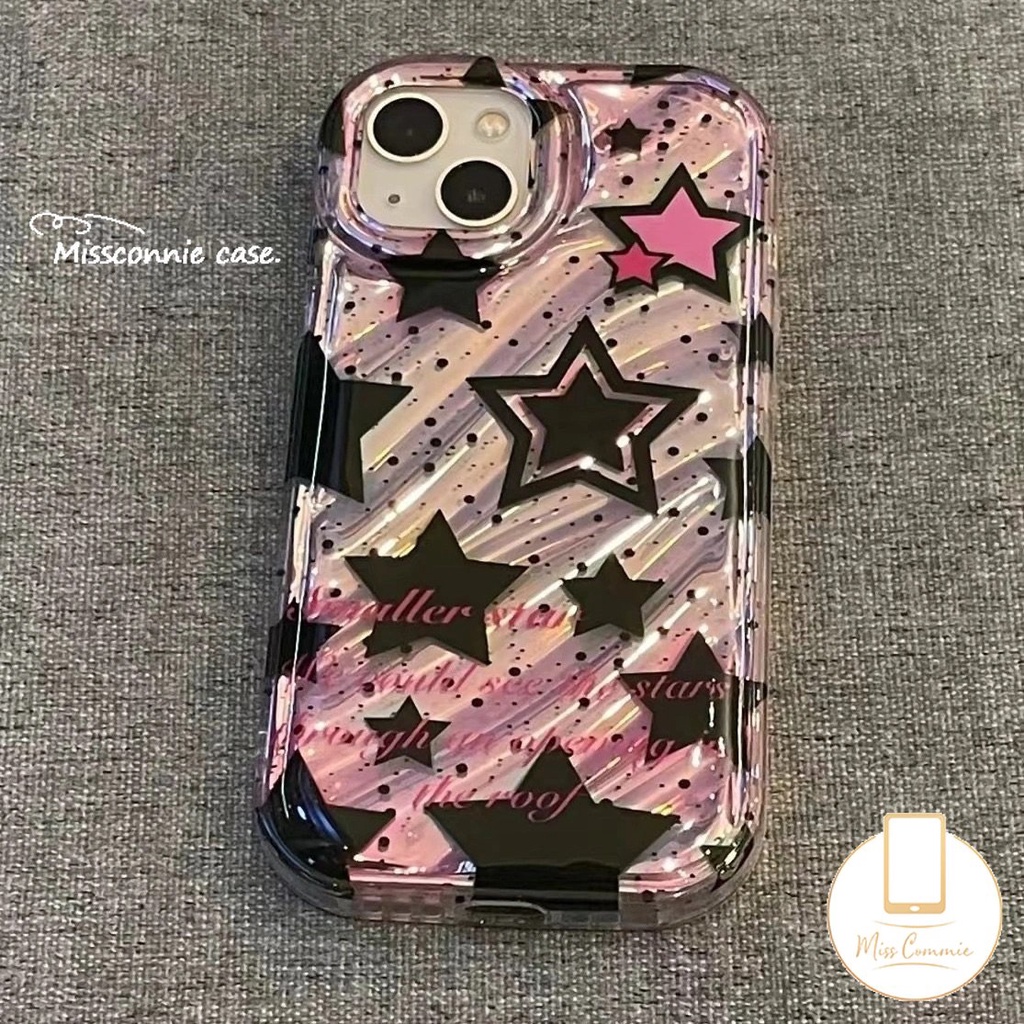 IPHONE Casing Kertas Kartu Laser Bintang Berujung Lima Hitam Ungu Kompatibel Untuk Iphone11 13 14 12 Pro MAX 7Plus 8Plus 6 6S 7 8 Plus XR X XS MAX SE 2020lembut 3D Bergelombang Melengkung Mewah Back Cover