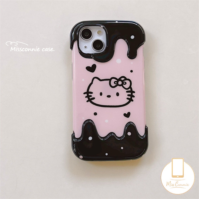 Casing Ponsel 3D Ice Cream Pink Kompatibel Untuk IPhone 7Plus 11 14 13 12 Pro Max XR 78 Plus X XS Max 8Plus Lembut Tpu Shockproof Kartun Lucu Hello Kitty Cat Cover