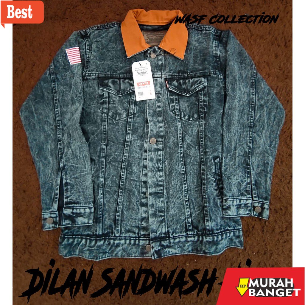 Jaket denim pria terbaru- (Promo) Jaket Jeans Dilan & Jaket Denim Dilan & Sandwash Hitam Dilan