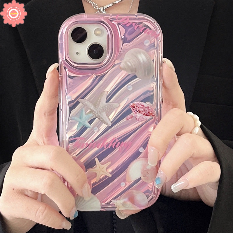 Casing Kartu Laser Mewah Kompatibel Untuk IPhone 7Plus 11 13 14 12 Pro Max7 8 6 6S Plus XR X XS MAX SE 2020 Fantasi Mutiara Shell 3D Stereo Korgasi Kreatif Huruf Sederhana Soft Cover