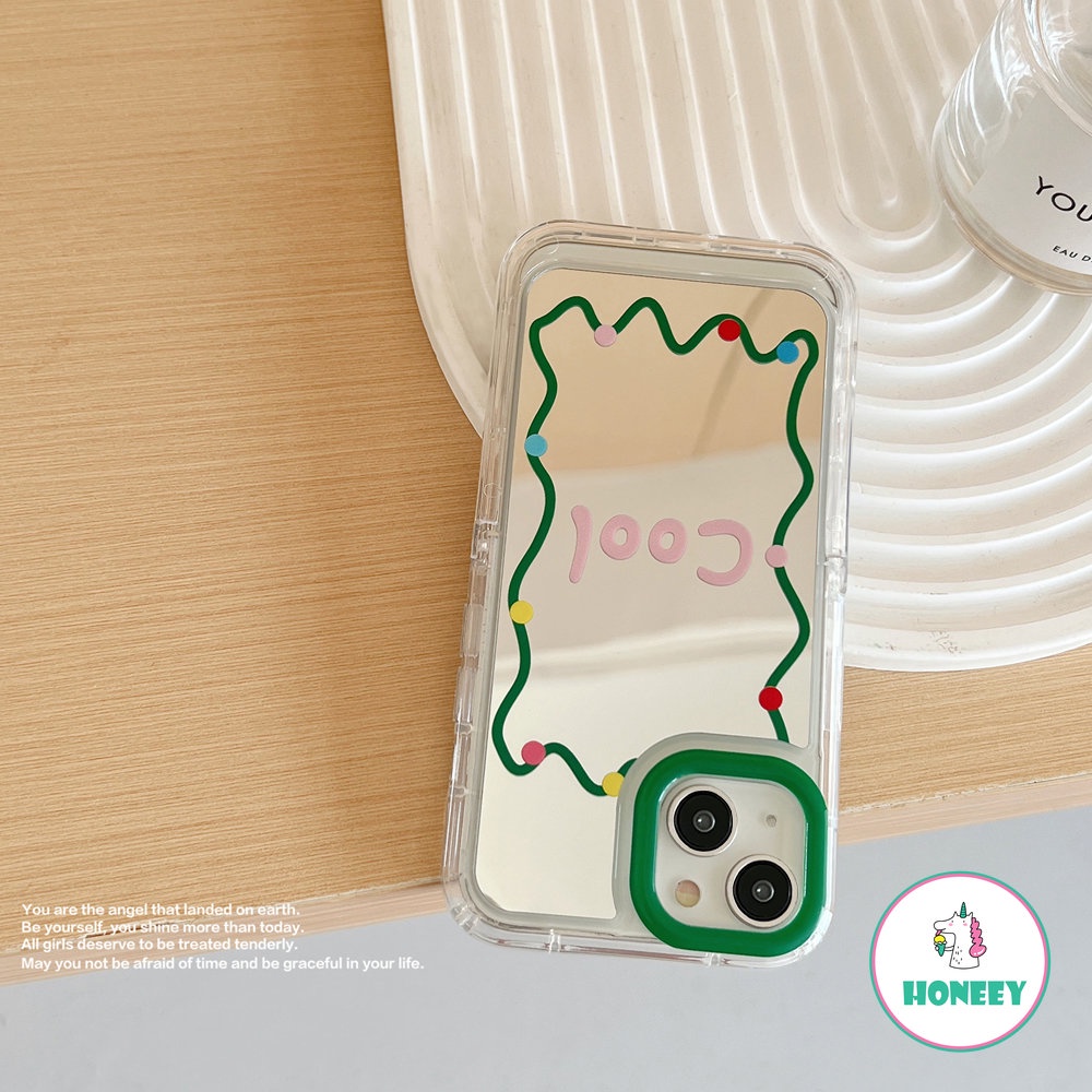 Kaca Rias Invisible Stand Phone Case Untuk iPhone 14 Pro 13 12 Pro Max Case iPhone 11 Pro Max Lensa Hijau Warna-Warni Polkadot Penutup Belakang