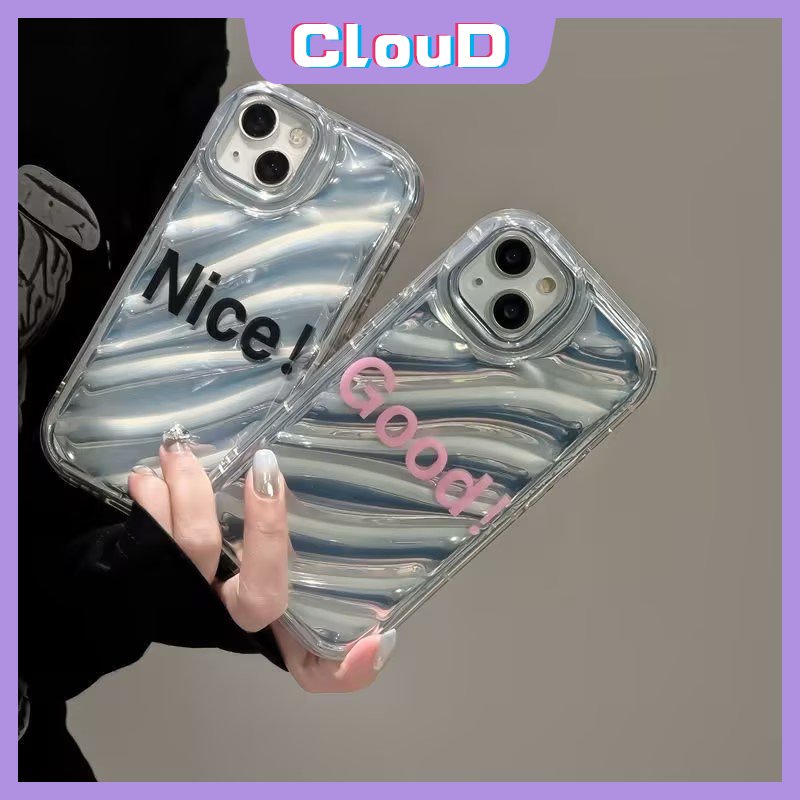 IPHONE Case Kerut Stereo 3D Kompatibel Untuk Iphone11 14 13 12 Pro Max7 6 8 6S Plus Se2020 7Plus XR XS X MAX Huruf Sederhana Bagus Bagus Dazzle Warna Kartu Laser Mewah Soft Cover