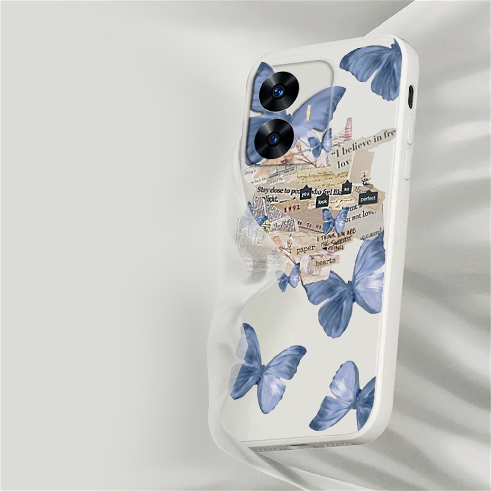 Soft Case Redmi Note12 12 Pro POCO C40 11S 11 Pro A1 A2 Redmi 10C 10A 9C 9T Note10 5G Note 10S Note 9s M3 Pro X5 X3 Pro NFC Vintage Biru Butterfly Silikon Penutup Telepon