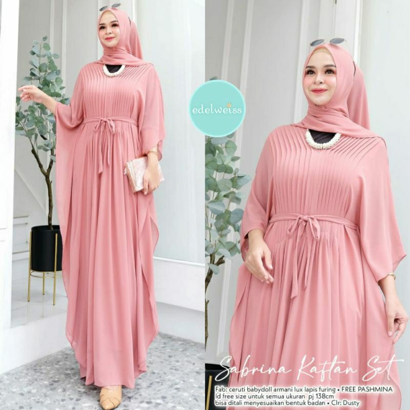 SABRINA KAFTAN SET Pashmina ORI EDELWEISS | Ceruty babydoll armani lux lapis furing