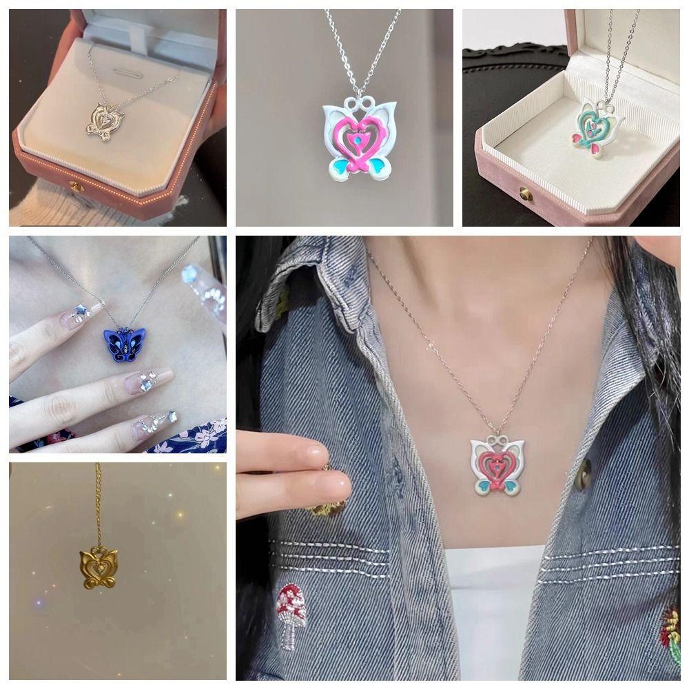 Needway Y2k Kalung Rantai Klavikula Peri Perak Emas Pink Alloy Butterfly Pendent Necklace Untuk Hadiah Gadis