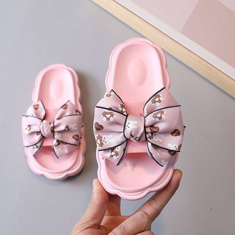 TOPGROSIR LV0302 Sandal Slop Anak Import Perempuan Motif Pita Bear Pulkadot / Sandal Slip On Anak Perempuan Kekinian