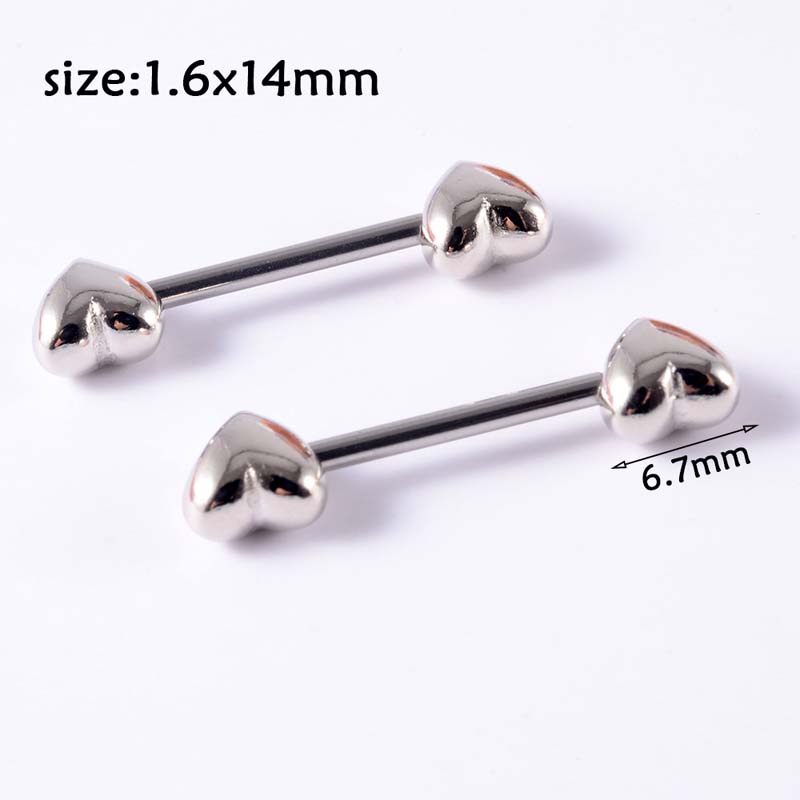 Pasang Tindik Barbel Nipple Stainless Steel Bentuk Hati 14Gauge Warna Emas Silver