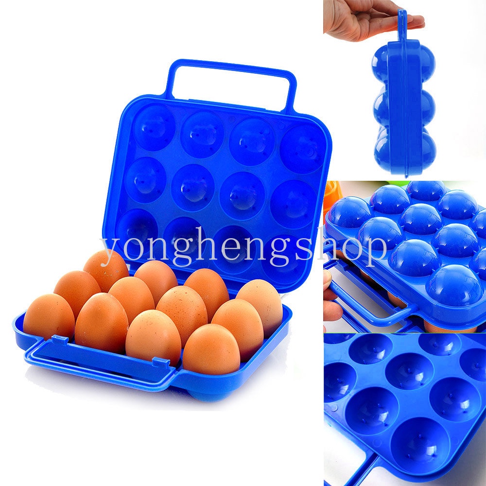 12kisi Kotak Penyimpanan Telur Dengan Pegangan Wadah Tempat Telur Portabel Camping Outdoor Piknik Eggs Box Tray Dapur Organizer Case