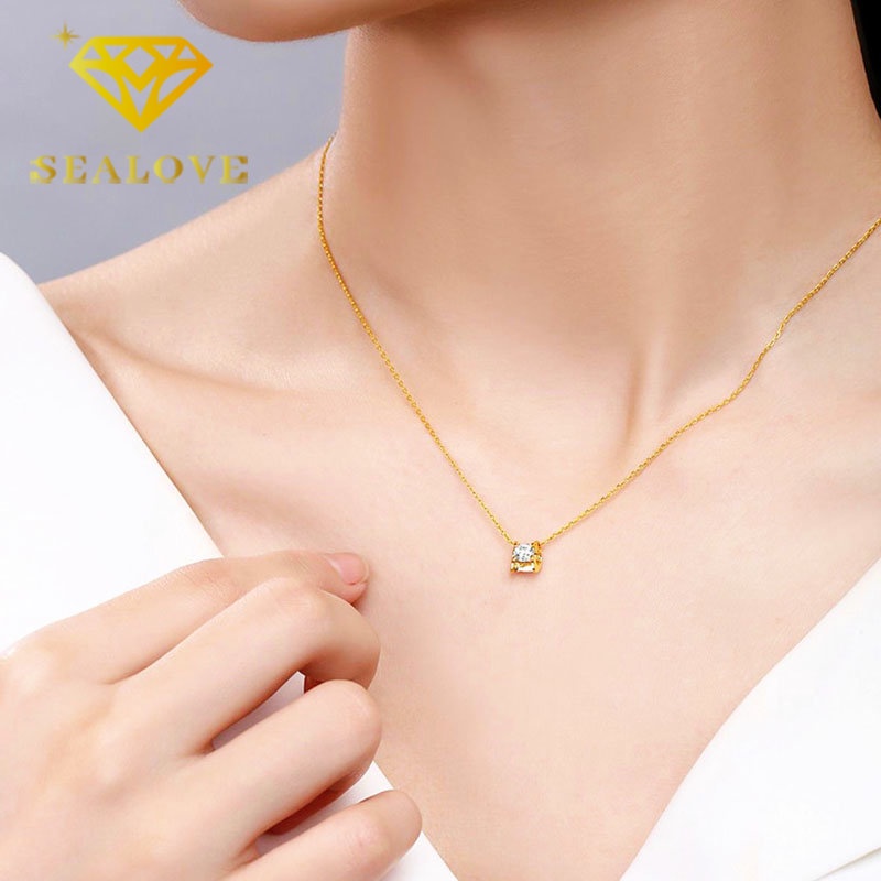 Kalung Titanium Permata Satu Berlian Emas 18K Anti Karat Aesthetic Cantik Korea Aksesoris Wanita Perhiasan