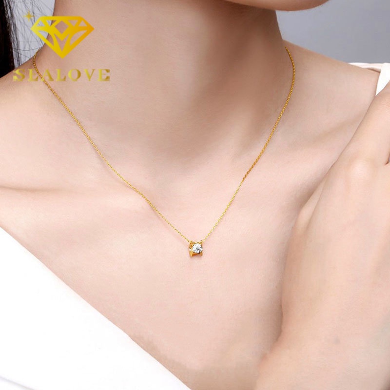 Kalung Titanium Permata Satu Berlian Emas 18K Anti Karat Aesthetic Cantik Korea Aksesoris Wanita Perhiasan