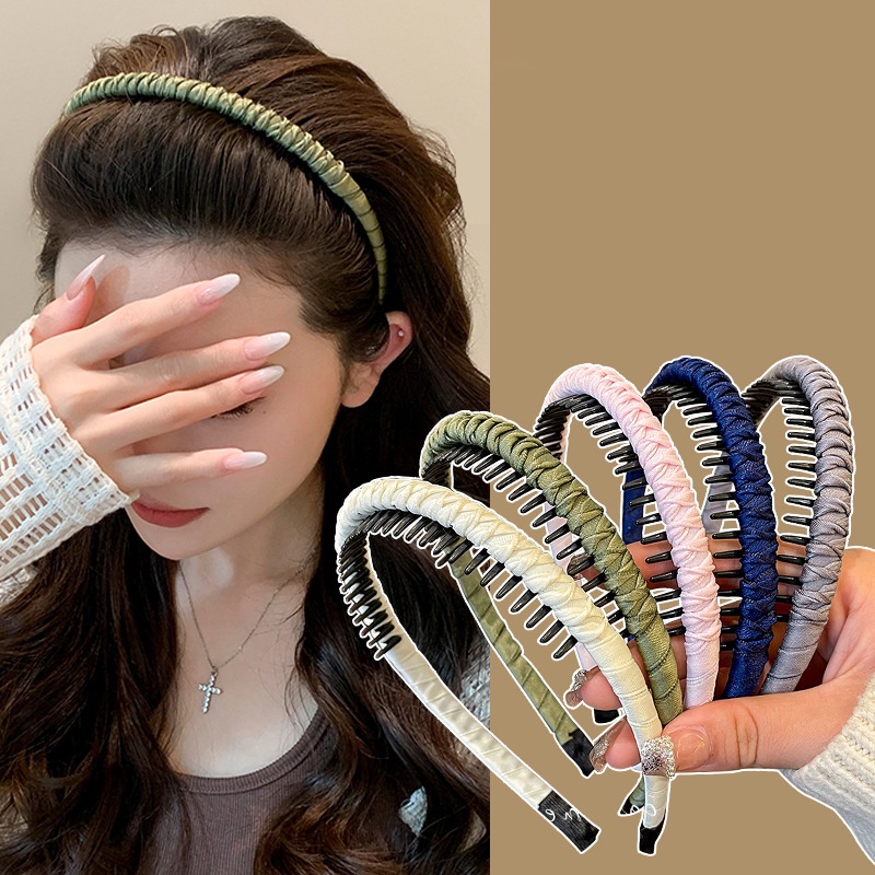 [35Gaya] Braided Hair Band Wanita Rambut Rusak Poni Ditekan Head Band Dengan Gigi Non-slip Retro Perancis High-end Rambut Hoop