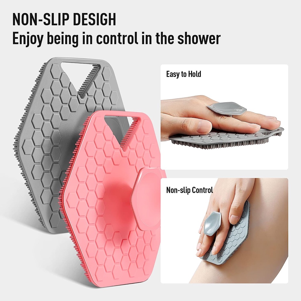 Scrubber Tubuh Silikon Lembut/Sikat Mandi Pijat Shampoo/Scrubber Exfoliating Pembersih Kulit/Dengan Pegangan Tanpa Selip Ergonomis/Alat Mandi Kamar Mandi Cepat Kering/