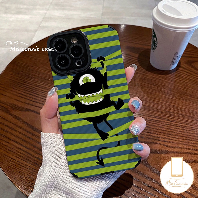 IPHONE Case Shockproof Monster Kecil Lucu Gaya Korea Kompatibel Untuk Iphone12 11 13 14 Pro MAX XR 7 8 Plus X XS MAX 7Plus Lovely Monster University Leather Texture Cover