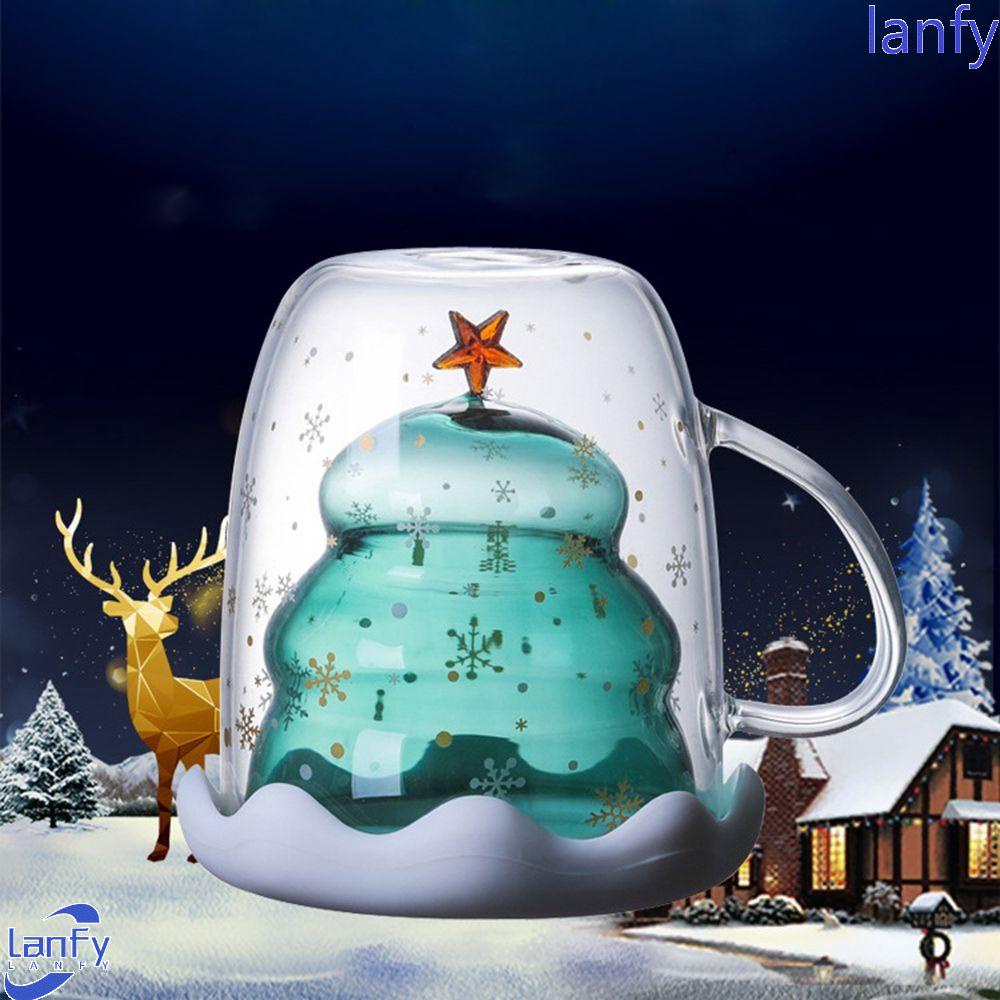 Lanfy Gelas Mug Transparan Dengan Penutup Langit Berbintang Snowflake Drinkware Hiasan Natal Cangkir Susu