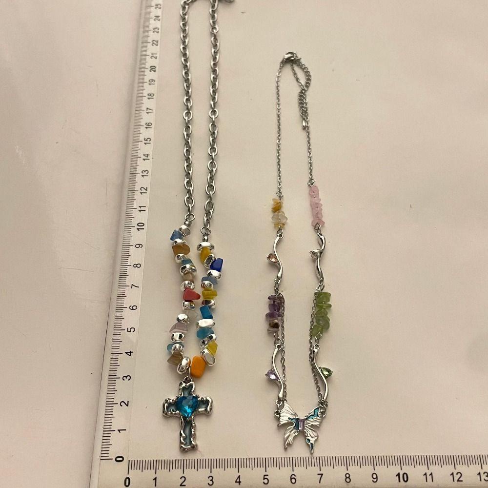 Mxbeauty Kalung Kupu-Kupu Lucu Sweater Rantai Y2K Warna Permen Manik-Manik Tidak Teratur Wanita Perhiasan Aksesoris Untuk Hadiah Gadis
