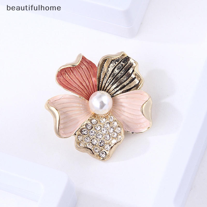 {beautifulhome} Fashion Kristal Berlian Imitasi Mutiara Bunga Bros Pin Wanita Gadis Anti-exposure Brooch.