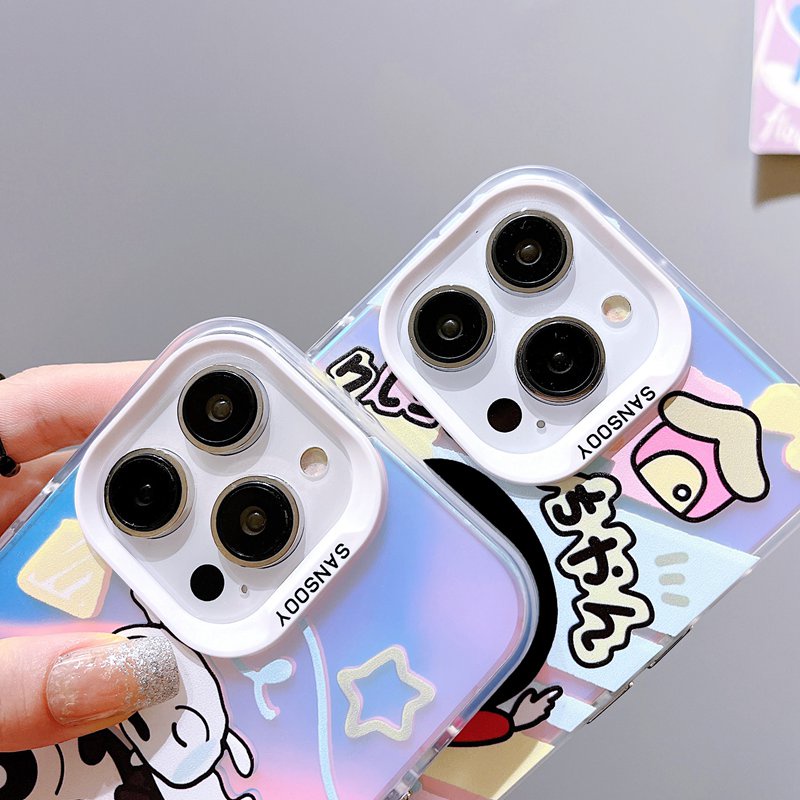 【Laser colorful】 So Cute IMD high quality Crayon Shin-chan Hard Case for IPhone 11 12 13 14 Pro Max Women Girl Lovely Cartoon