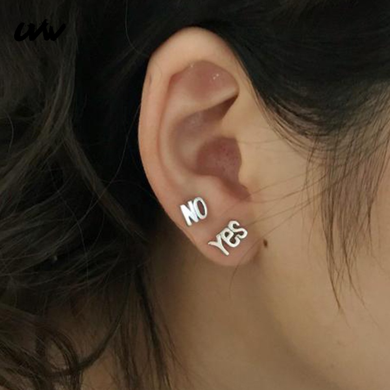 Anting Tindik Tulang Rawan Telinga Tusuk Logam Trendy Yes NO Letter Untuk Wanita Pria Ear Pendientes Brincos