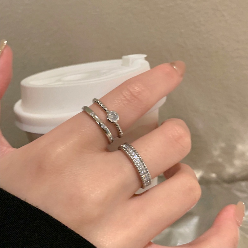 We Flower 3 Pcs Vintage Perak Bersinar Zirkon Cincin Untuk Wanita Gadis Minimalis Trendi Geometris Jari Cincin Perhiasan Aksesoris
