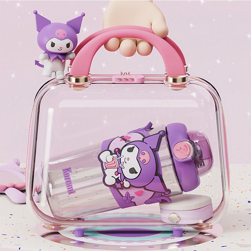 Kartun Lucu Baru Sanrio Kuromi Cinnamoroll Pompom Purin My Melody Summer Girl Straw Cup Botol Air Lucu