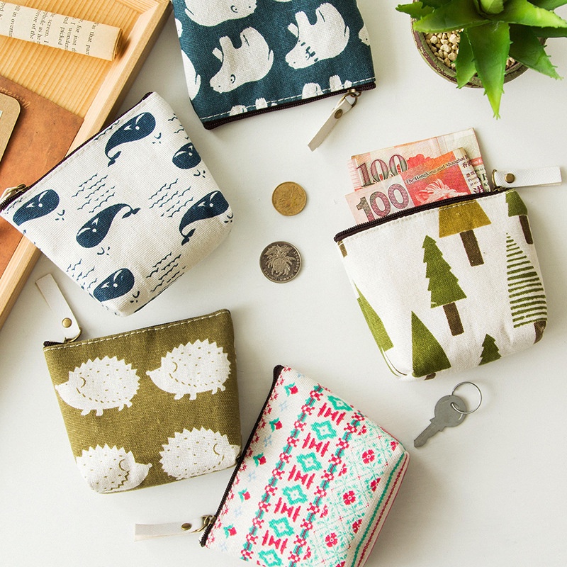 T&amp;Y Dompet Koin Mini Canvas Motif Lucu Dompet Perhiasan Headset Multifungsi Dompet Serbaguna Sleting Bermotif Souvenir Pernikahan Tempat Koin Murah Import