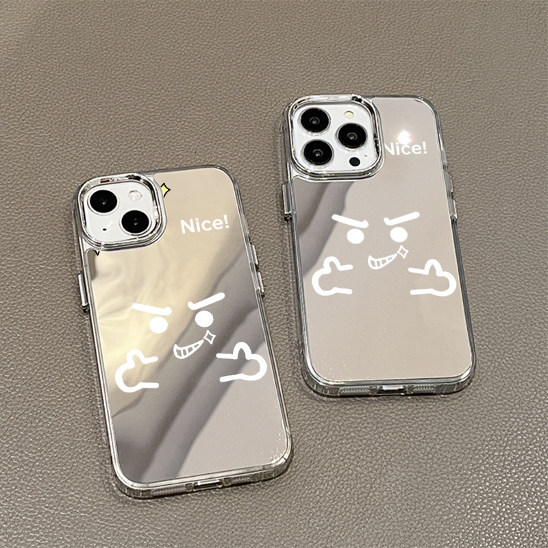 IPHONE Kartun Bagus Emoji Mirror Phone Case Kompatibel Untuk Iphone11 12 13 14 12Pro 13Pro 14Pro Pro Max XR X XS Max Electroplating Tombol Perlindungan Mirror Cover