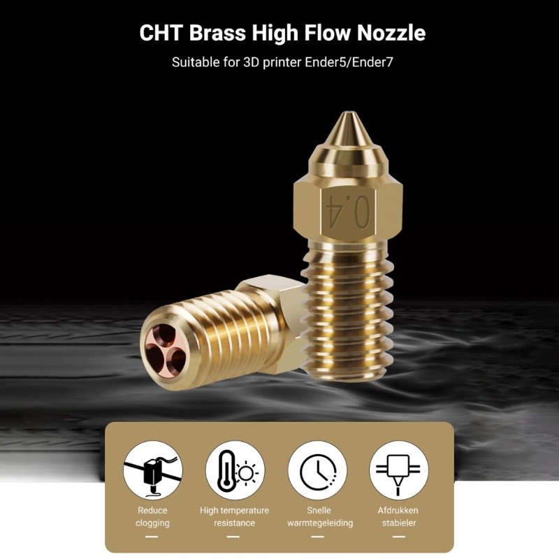 Bt Nozzle Kuningan Aliran Tinggi Nozzle Kepala Print Tiga Mata Untuk Printer 75 CHT 3D Konduktivitas Thermal Yang Bagus Kepala Print