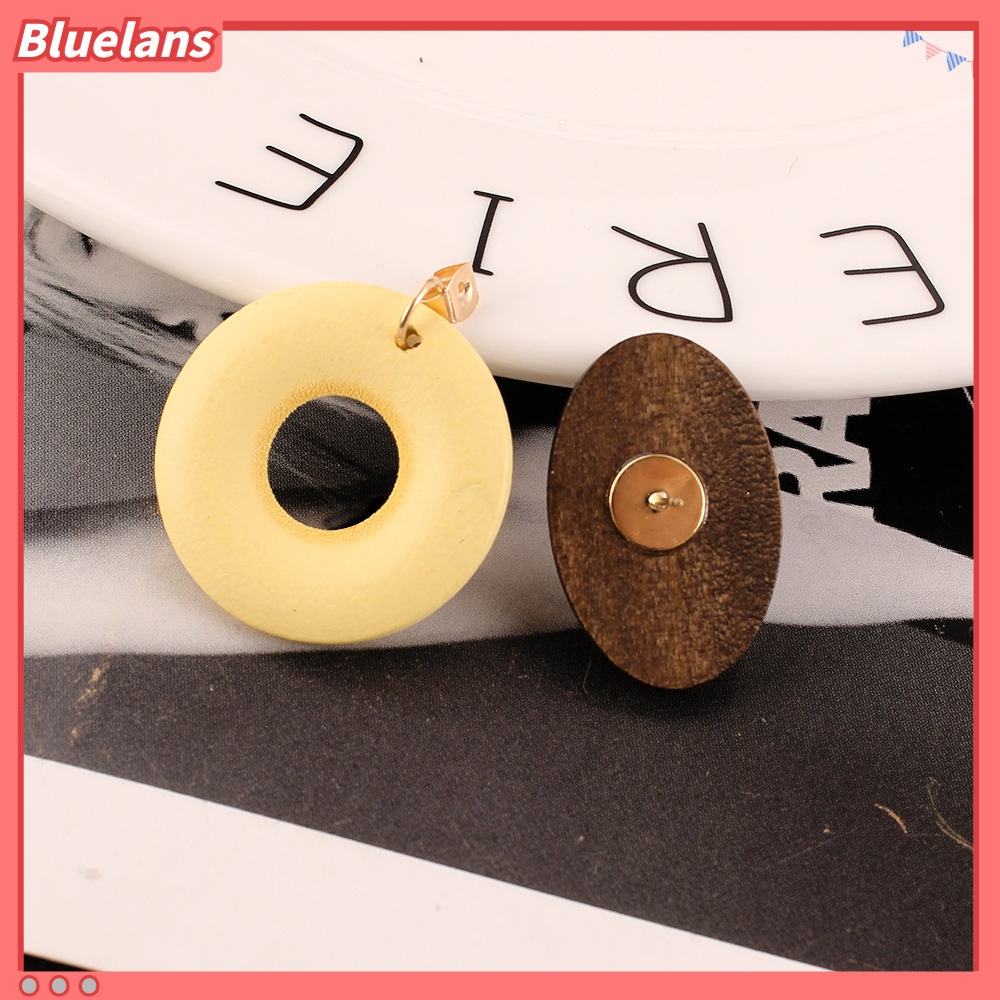 [BLS] Anting Kayu retro Yang Modis fashion Wanita all-match oval ring log earrings Kepribadian Anting Panjang