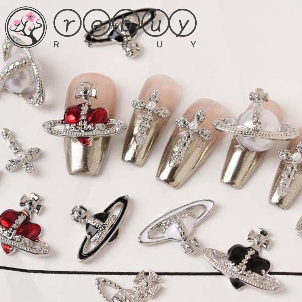 Rebuy Nail Rhinestones Fashion Retro Western Empress Dowager Manicure Aksesoris Jepang Nail Art Metal Cross 3D Nail Art Drills