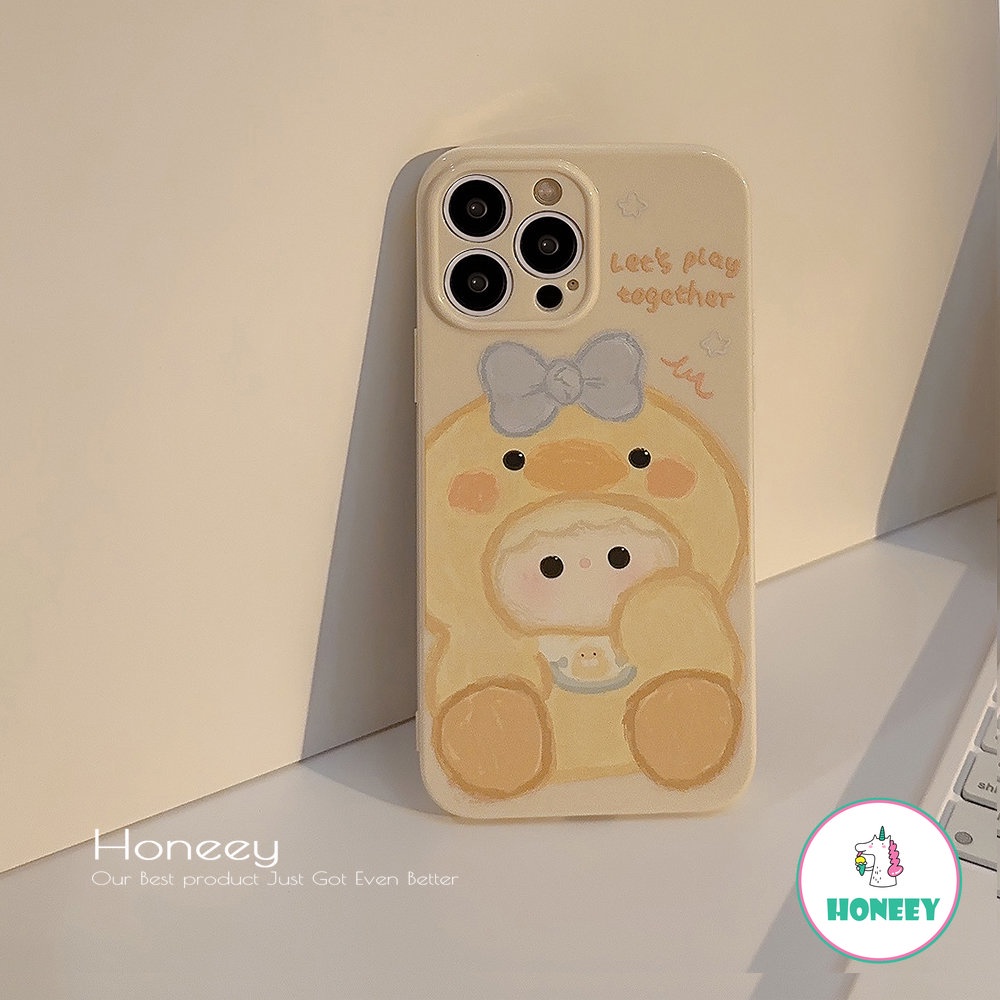 IPHONE Casing Ponsel Boneka Bebek Kuning Kecil Kartun Lucu Kompatibel Untuk Iphone14 12 13 11 Pro Promax14 Plus Shockproof Phone Cover