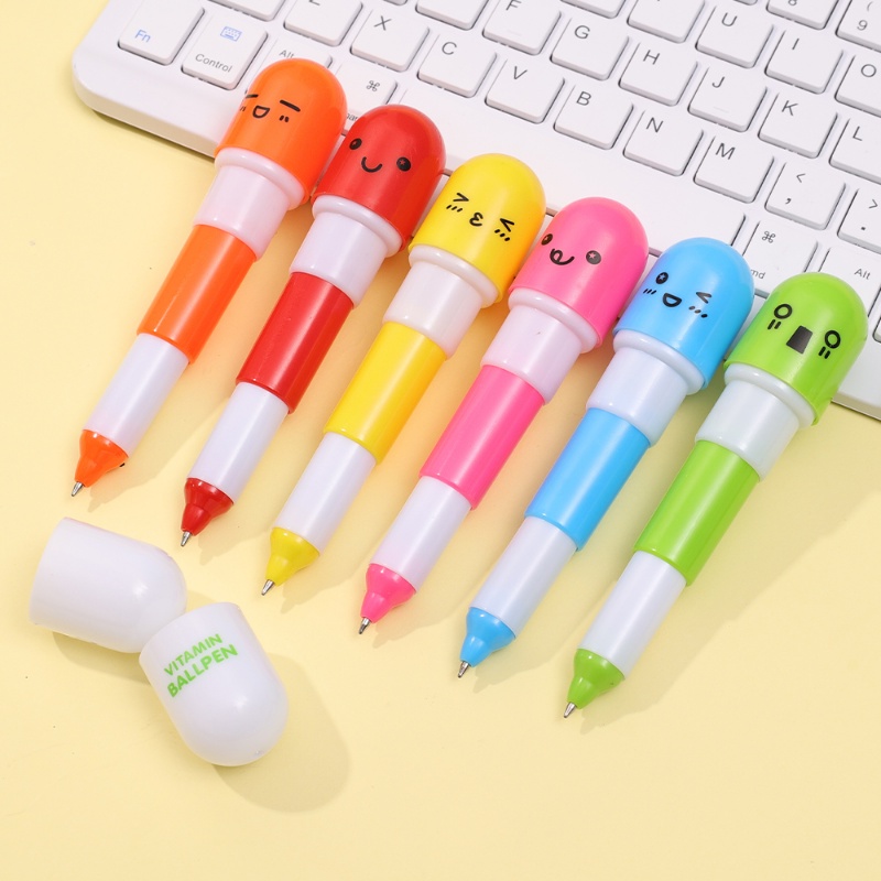 Mini Kawaii Korea Ditarik Pil Gel Pena Kreatif Kartun Emoji 0.5mm Tinta Biru Bolpoin Pena Siswa Alat Tulis Perlengkapan Kantor Sekolah