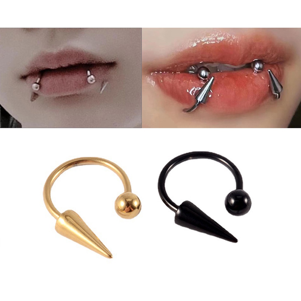 Perhiasan Tindik Tubuh Tapal Kuda Bibir Pejantan Stainless Steel Bibir Kuku Pribadi Bedah Baja Bibir Cincin Keren Punk Berduri Kerucut Bola Bibir Cincin Tindik Perhiasan Spike Hidung Cincin