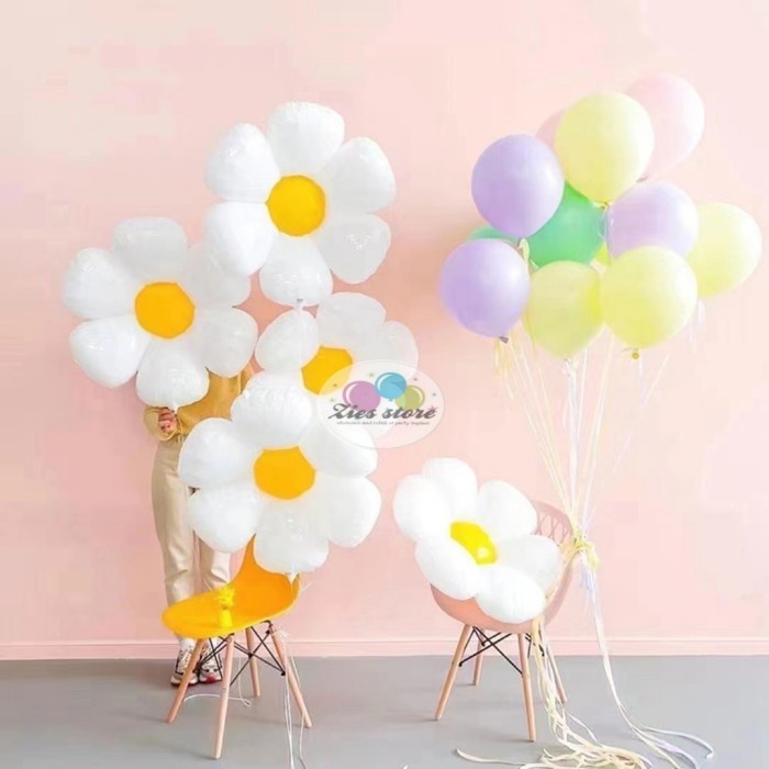 Balon Foil Bunga Matahari Warna Pastel / bunga daisy Sunflower Polos