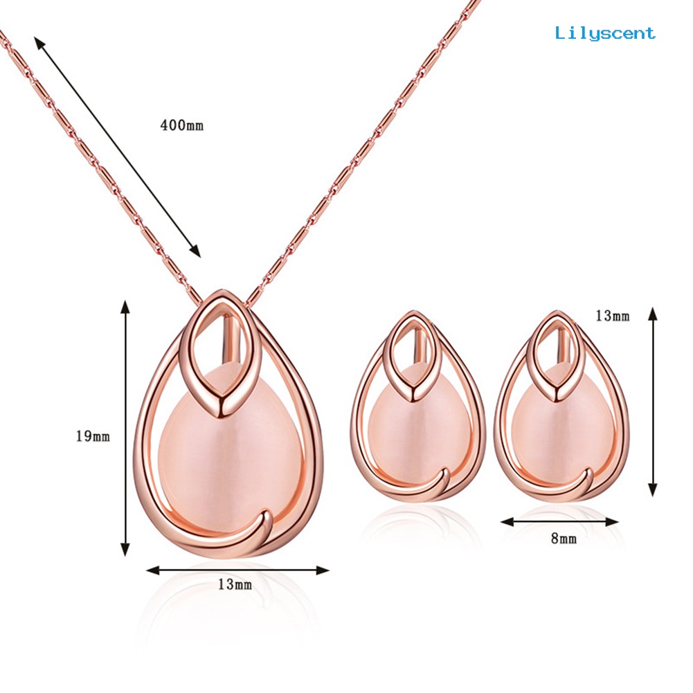 [LS] Water Drop Shape Faux Opal Pendant Kalung Anting Set Perhiasan Pengantin Pernikahan