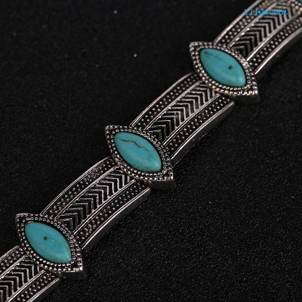 [LS]Turquoise Gaya Vintage Choker Kerah Alloy Bohemian Adjustable Wanita Kerah Kalung Perhiasan Hadiah