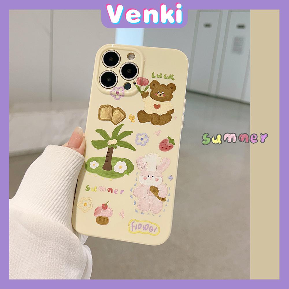 VENKI - Untuk iPhone 11 iPhone Case Cream Glossy Film TPU Soft Shockproof Phase Cover Protection Cute Bear Coco Kompatibel dengan iPhone 14 13 Pro max 12 Pro Max xr xs max 7 8Plus