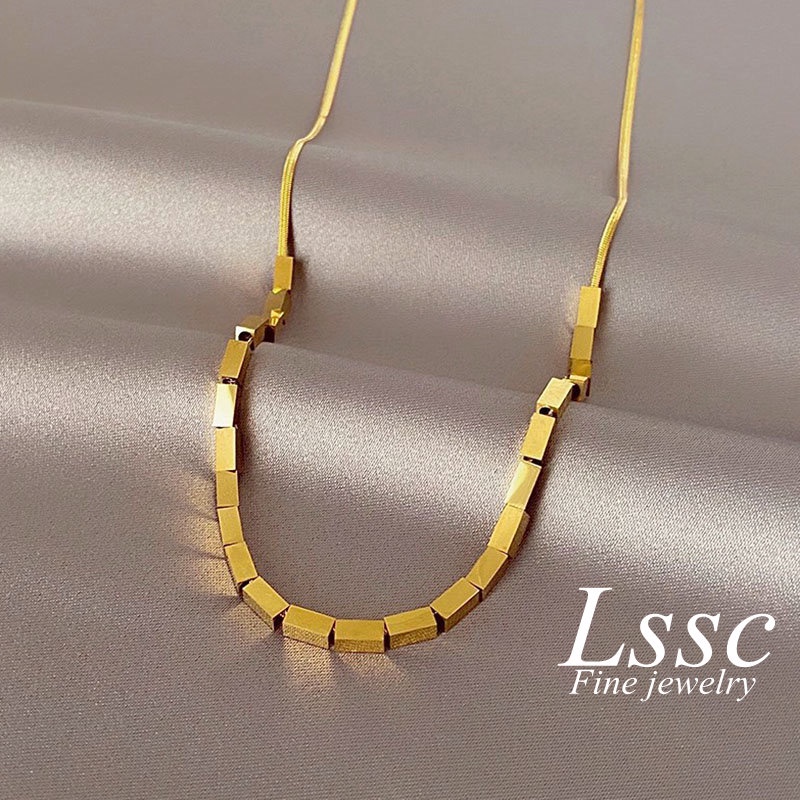 Kalung Titanium Anti Karat Nugget Emas 18K Keberuntungan Cantik Korea Aksesoris Wanita Perhiasan