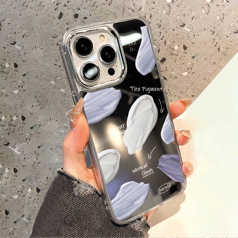 IPHONE Lukisan Cat Minyak Warna Cermin Ponsel Case Kompatibel Untuk Iphone11 12 13 14 12Pro 13Pro 14Pro Pro Max XR X XS Max Electroplating Tombol Perlindungan Mirror Cover