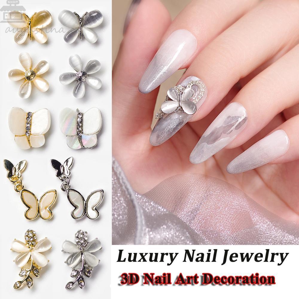 AUGUSTINA Agustina Dekorasi Nail Art DIY 5Pcs Mata Kucing Batu Berlian Imitasi Zirkon Kupu-Kupu