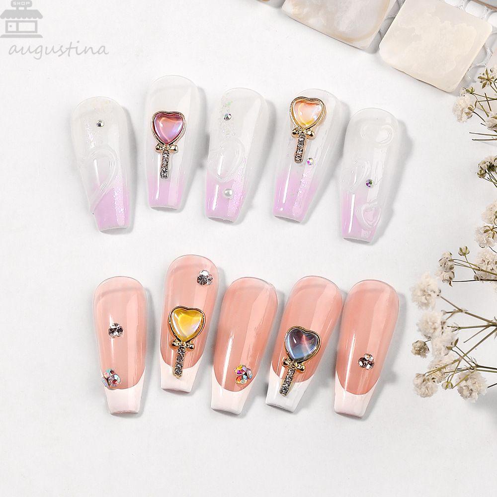 AUGUSTINA Agustinina Perhiasan Kuku Kristal Wanita Resin Manciure|Color 3D Nail Charm Glitter Hiasan Kuku Aksesoris Kuku Hati