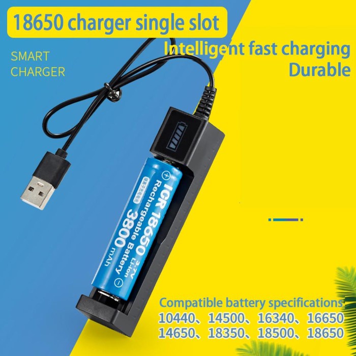 Universal USB Charger 1 Slot 18650 Battery Pengisi Daya Pintar Li-ion