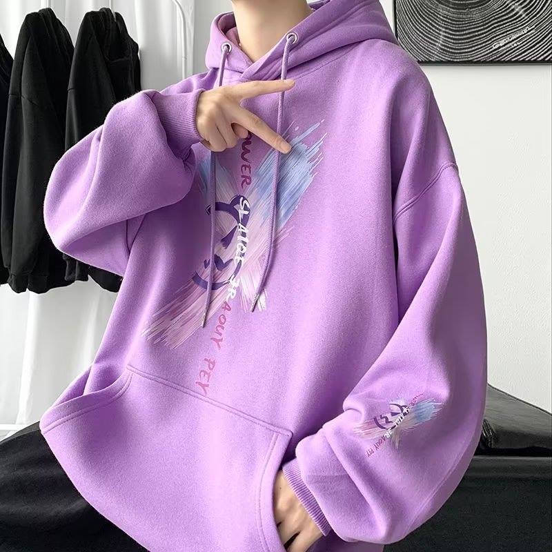 Promo Hoodie Pria Wanita Power Slaiqe Size M-XXXXXL Korean Fashion Style Unisex Hoodie Oversized Cute Graffiti Bear Printing Men's Long Sleeve Sweatshirt Trend Winter Hooded Sweater Black