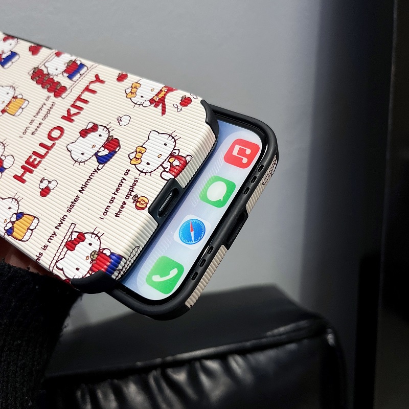 IPHONE Untuk Iphone14 13 12 11 Pro Max X XR XS Max7 8 Plus Kartun Lucu Hello kitty Tekstur Vertikal Pelindung Kulit Soft case